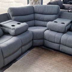 Roma Fabric Recliner Corner Sofa Grey