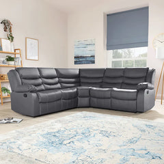 Roma Leather Recliner Corner Sofa (Black/Grey/Brown)