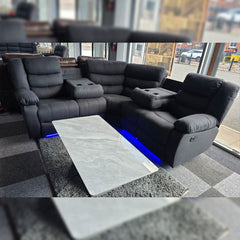 Roma Fabric Electric Recliner Corner Sofa Grey With USB/LED/Cup Holder