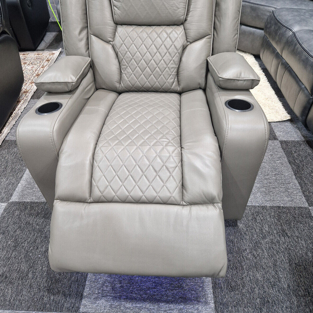 MNS Orlando Electric Recliners 3+2 Seater Leather Sofa (Black, Grey) /LED LIGHTS/WIRELESS CHARGER