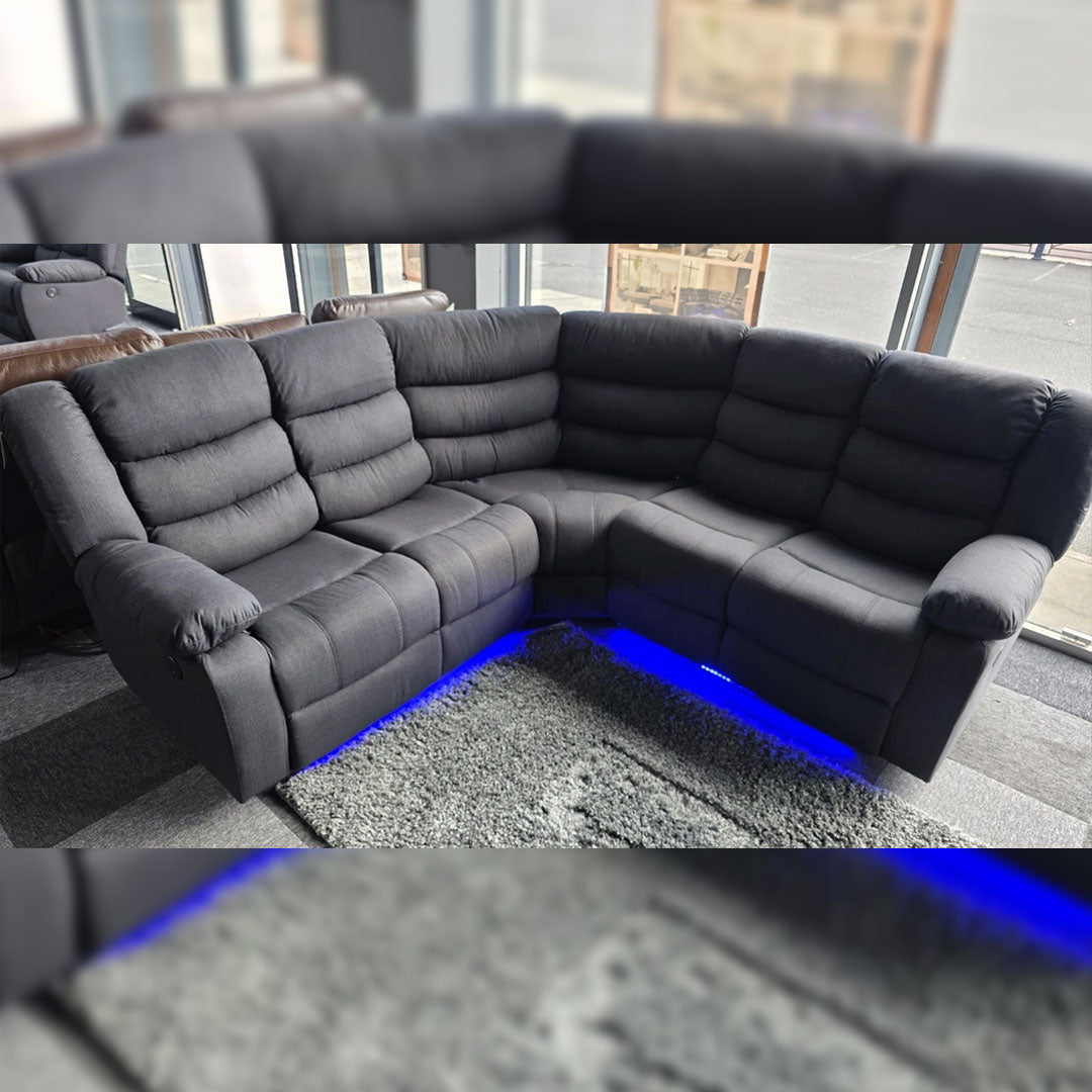 Roma Fabric Electric Recliner Corner Sofa Grey With USB/LED/Cup Holder