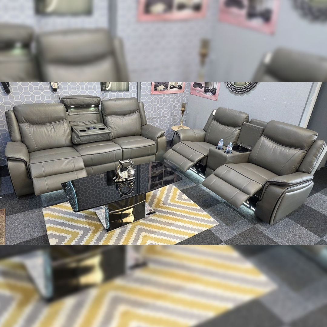 Parada Leather Electric Recliner Sofa 3+2 Seater-Bluetooth/USB/C-Type/Led/Cooling-Cup Holders