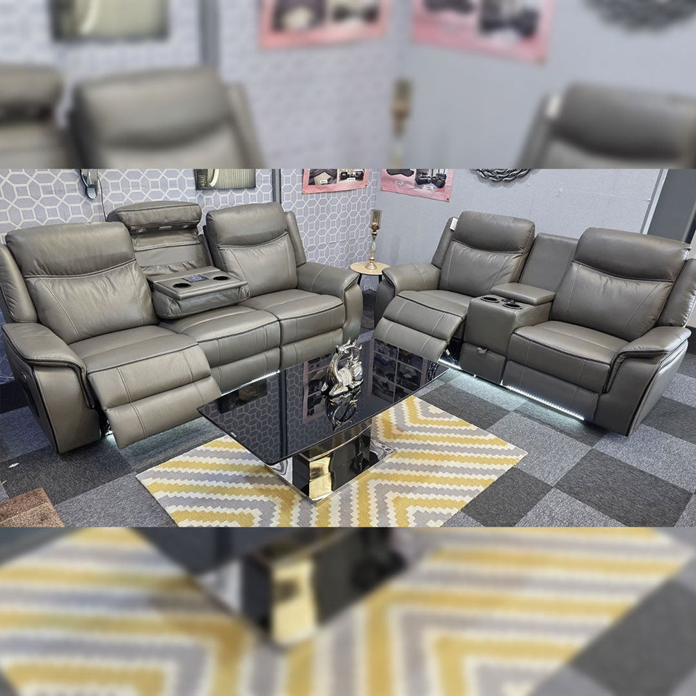 Parada Leather Electric Recliner Sofa 3+2 Seater-Bluetooth/USB/C-Type/Led/Cooling-Heating Cup Holders