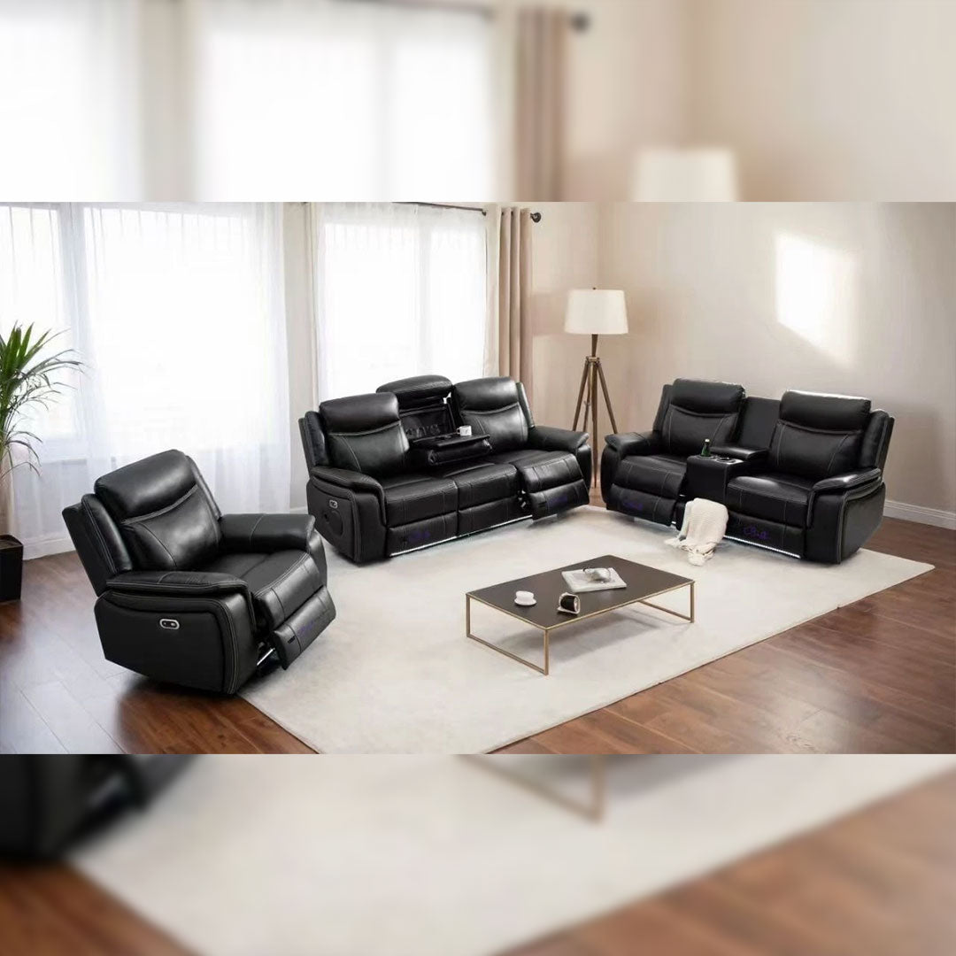 Parada Leather Electric Recliner Sofa 3+2 Seater-Bluetooth/USB/C-Type/Led/Cooling-Heating Cup Holders