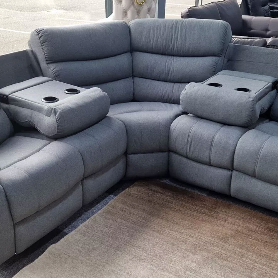 Roma Fabric Recliner Corner Sofa Grey