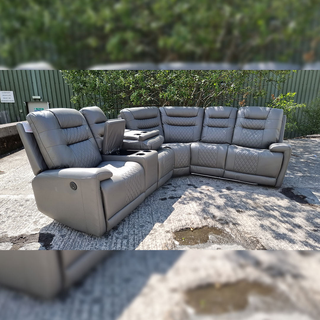 MNS Halifax Leather Electric Recliner Corner Sofa(Black,Grey,Beige)-USB Ports/LED LIGHTS/CUP HOLDERS