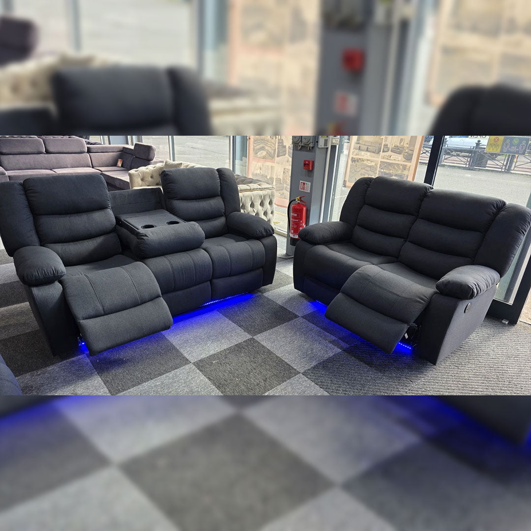 Roma Fabric Electric Recliner Sofa 3+2-Seater With USB/LED/Cup Holder