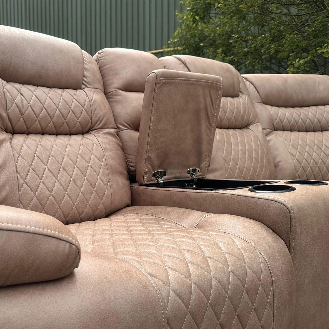 MNS Halifax Leather Electric Recliner Corner Sofa(Black,Grey,Beige)-USB Ports/LED LIGHTS/CUP HOLDERS