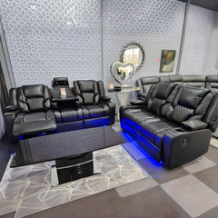 MNS Orlando Electric Recliners 3+2 Seater Leather Sofa (Black, Grey) /LED LIGHTS/WIRELESS CHARGER