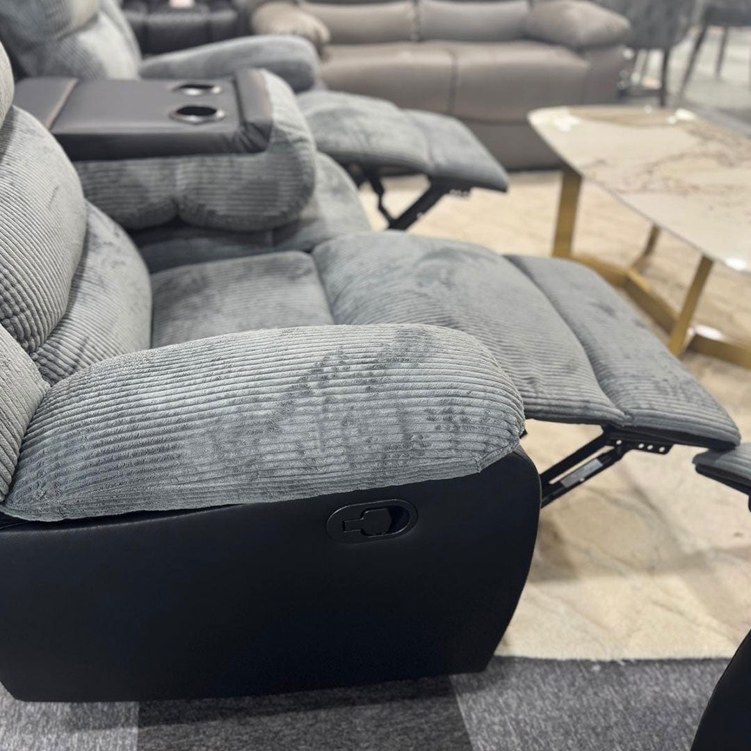 Rio Cord Fabric Recliner 3+2 Seater Sofa Grey
