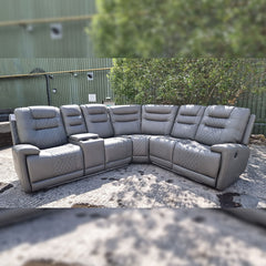 MNS Halifax Leather Electric Recliner Corner Sofa(Black,Grey,Beige)-USB Ports/LED LIGHTS/CUP HOLDERS