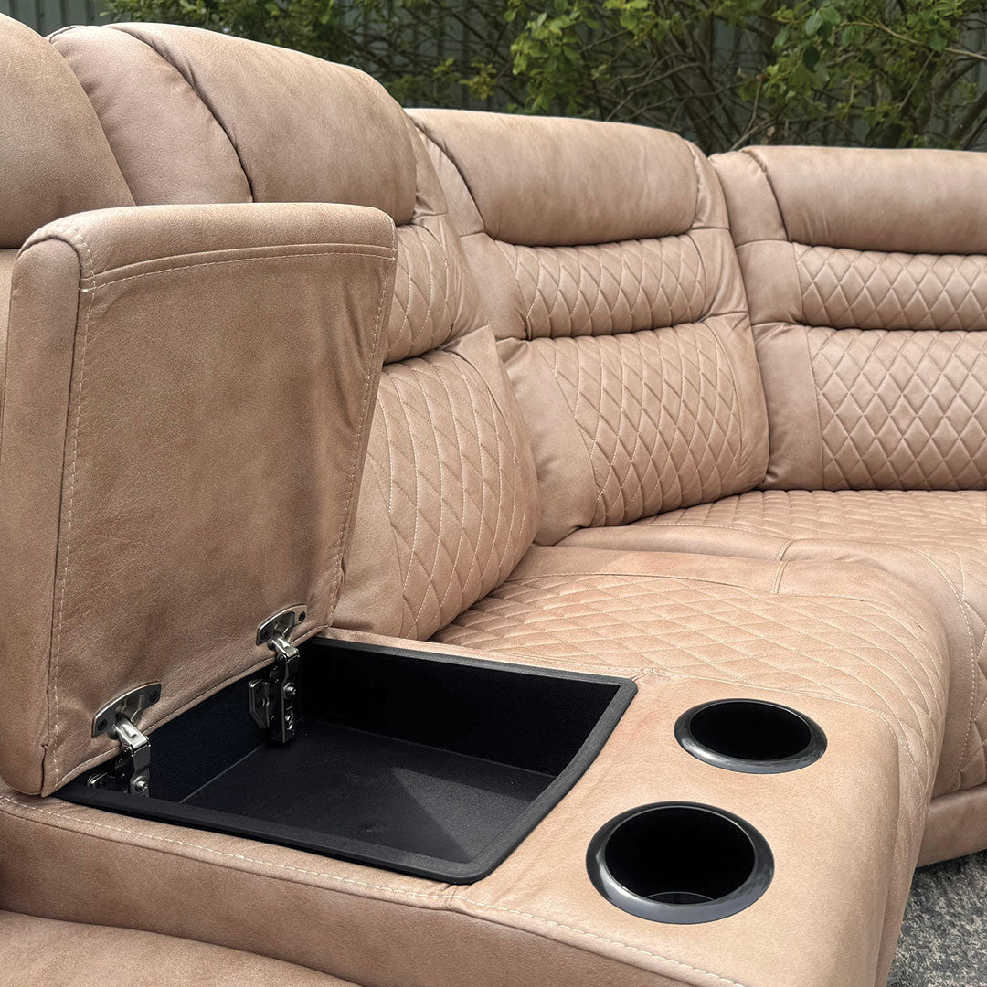 MNS Halifax Leather Electric Recliner Corner Sofa(Black,Grey,Beige)-USB Ports/LED LIGHTS/CUP HOLDERS