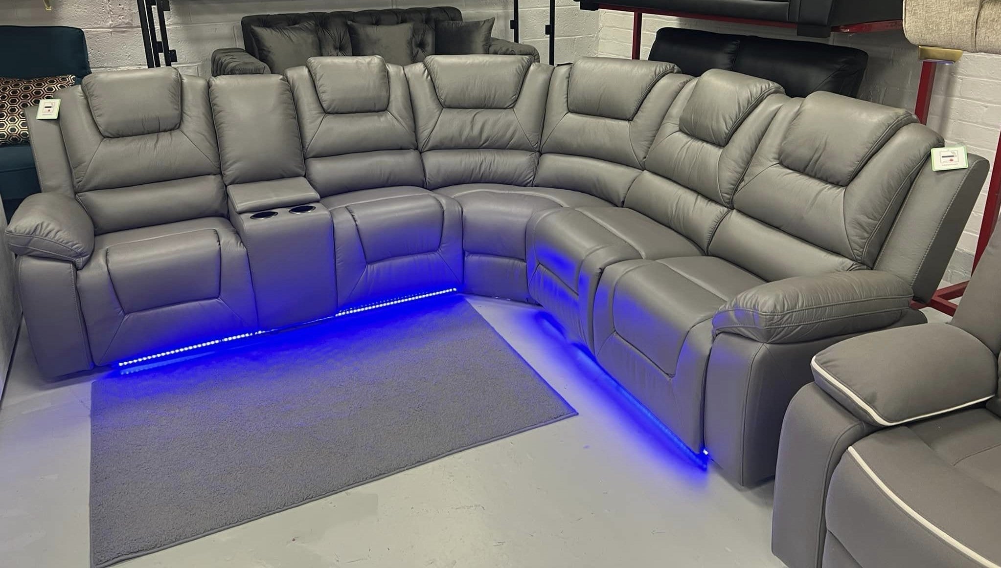 MNS Oxford Leather Electric Recliner Corner Sofa with Cupholders, USB Charging Ports, LED Lights – Leather Corner Sofa