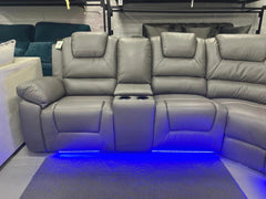 MNS Oxford Leather Electric Recliner Corner Sofa with Cupholders, USB Charging Ports, LED Lights – Leather Corner Sofa