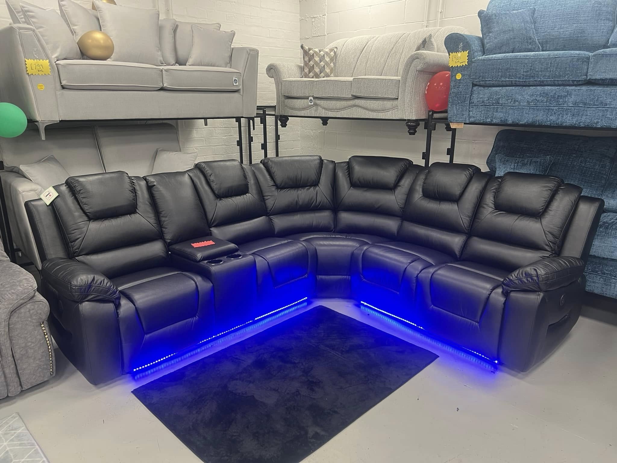 MNS Oxford Leather Electric Recliner Corner Sofa with Cupholders, USB Charging Ports, LED Lights – Leather Corner Sofa