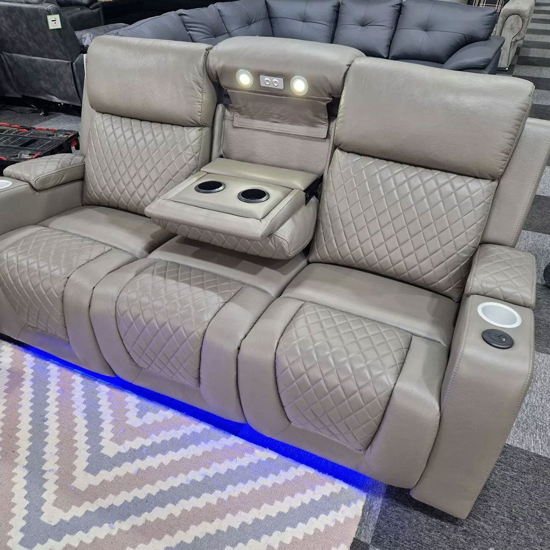 MNS Florida Music Electric Recliners 3+2 Seater Leather Sofa (Black, Grey) Blutooth Speakers/LED LIGHTS/USB CHARGER