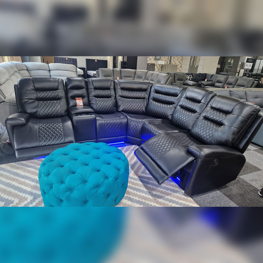 MNS Halifax Leather Electric Recliner Corner Sofa(Black,Grey,Beige)-USB Ports/LED LIGHTS/CUP HOLDERS