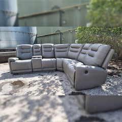 MNS Halifax Leather Electric Recliner Corner Sofa(Black,Grey,Beige)-USB Ports/LED LIGHTS/CUP HOLDERS