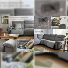 MNS Aussie Express Fabric Recliner Corner Sofa 2 Corner 2 Power Recliner