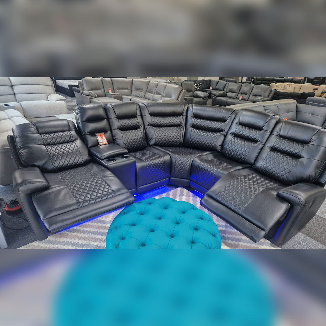 MNS Halifax Leather Electric Recliner Corner Sofa(Black,Grey,Beige)-USB Ports/LED LIGHTS/CUP HOLDERS