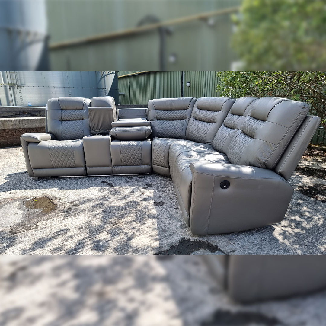 MNS Halifax Leather Electric Recliner Corner Sofa(Black,Grey,Beige)-USB Ports/LED LIGHTS/CUP HOLDERS