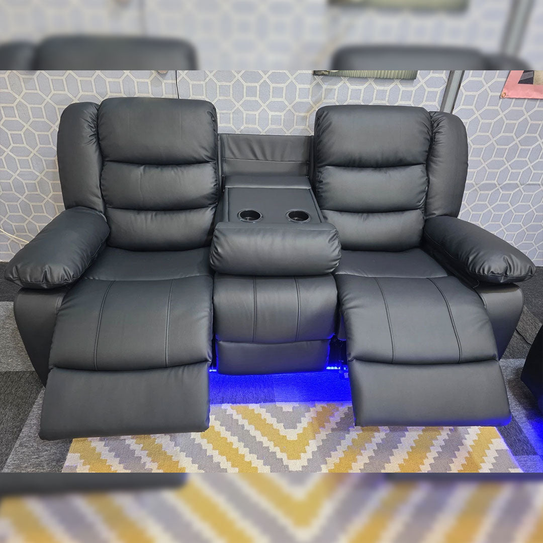 Roma Leather Electric Recliner Sofa with Cupholders - 3+2 Seater Sofa - Black , Grey(3+2 Seater)