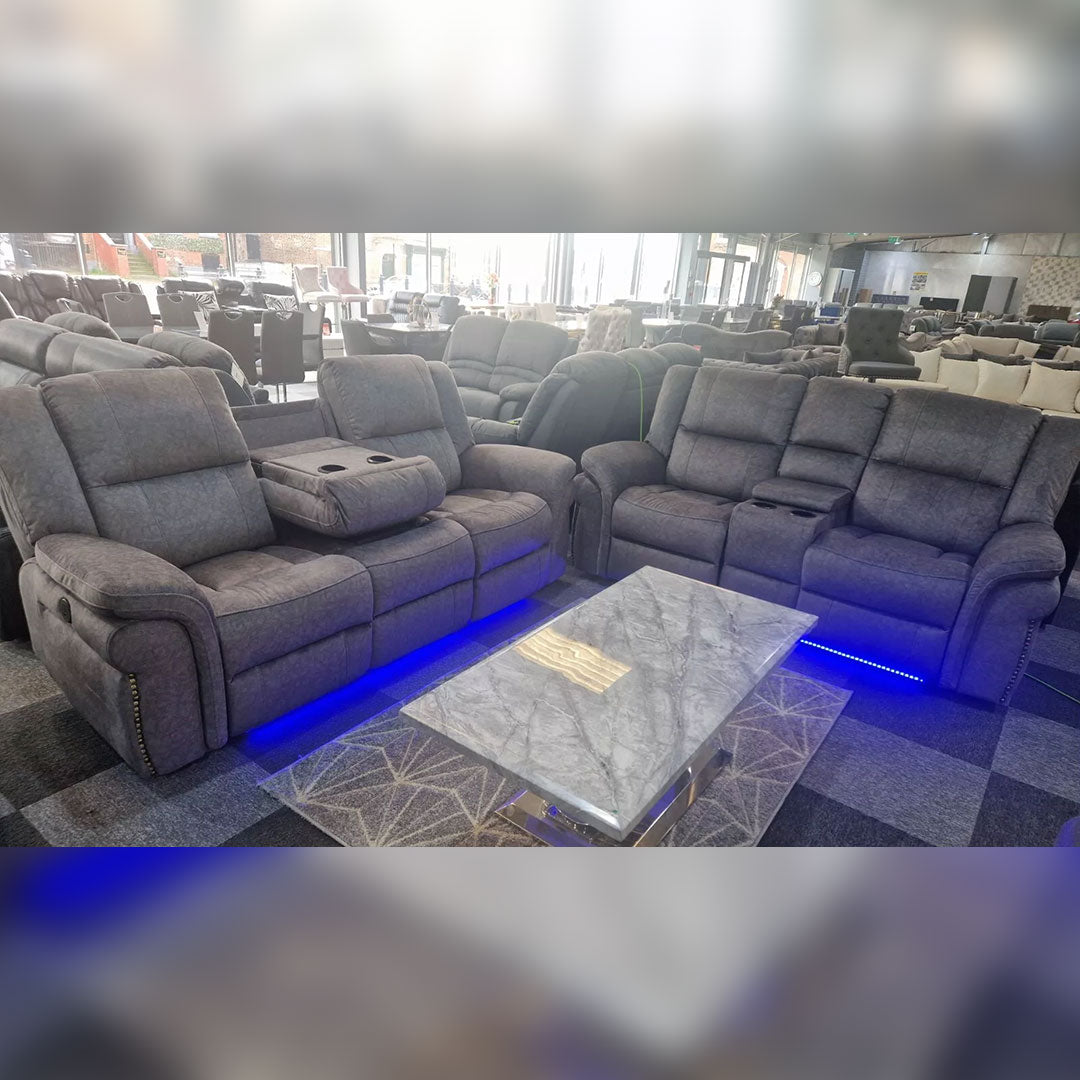 Berlin Fabric Electric Recliner Sofa 3+2 Seater Grey-USB Ports , Led Lights , Cup Holders
