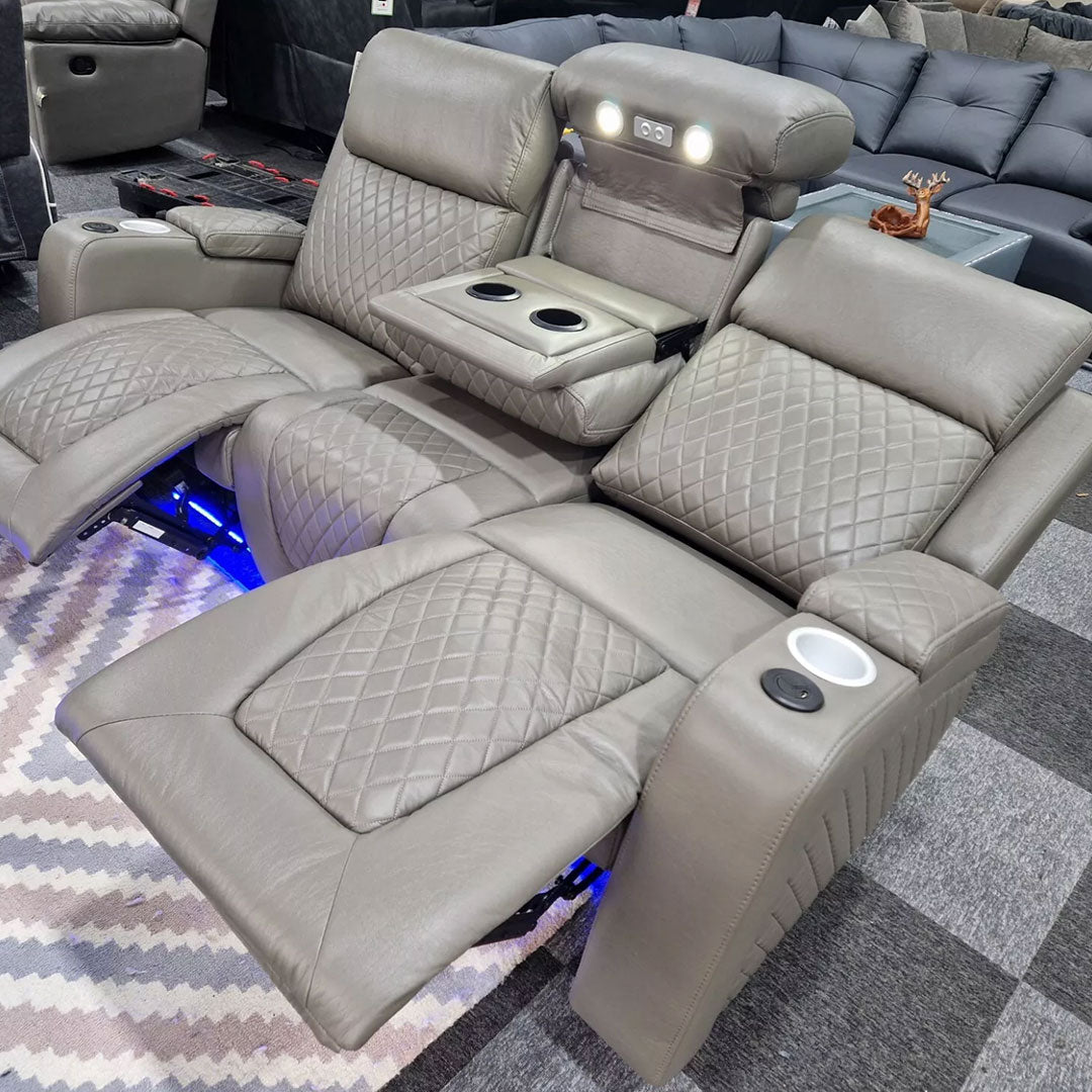 MNS Florida Music Electric Recliners 3+2 Seater Leather Sofa (Black, Grey) Blutooth Speakers/LED LIGHTS/USB CHARGER