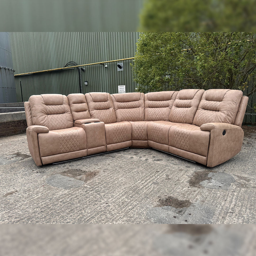 MNS Halifax Leather Electric Recliner Corner Sofa(Black,Beige)-USB Ports/LED LIGHTS/CUP HOLDERS