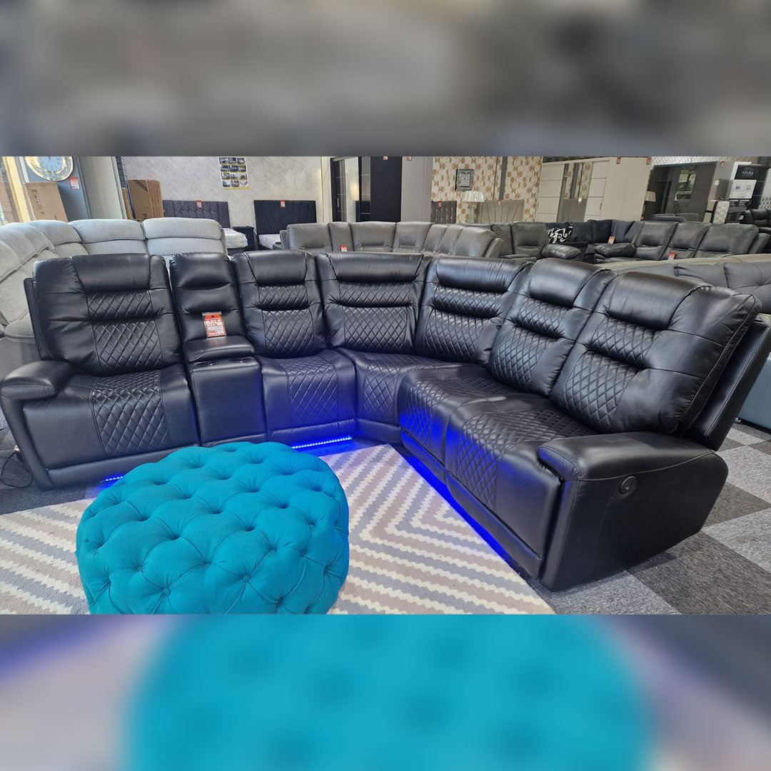 MNS Halifax Leather Electric Recliner Corner Sofa(Black,Grey,Beige)-USB Ports/LED LIGHTS/CUP HOLDERS