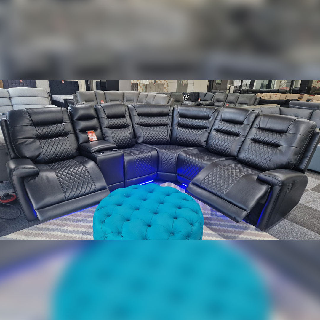 MNS Halifax Leather Electric Recliner Corner Sofa(Black,Grey,Beige)-USB Ports/LED LIGHTS/CUP HOLDERS