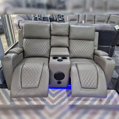 MNS Florida Music Electric Recliners 3+2 Seater Leather Sofa (Black, Grey) Blutooth Speakers/LED LIGHTS/WIRELESS CHARGER