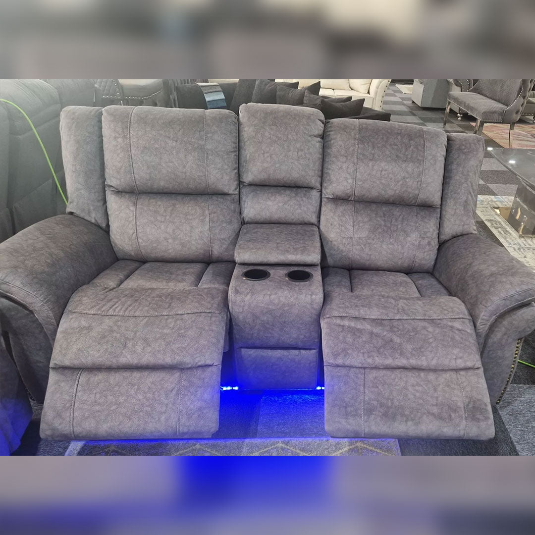 Berlin Fabric Electric Recliner Sofa 3+2 Seater Grey-USB Ports , Led Lights , Cup Holders
