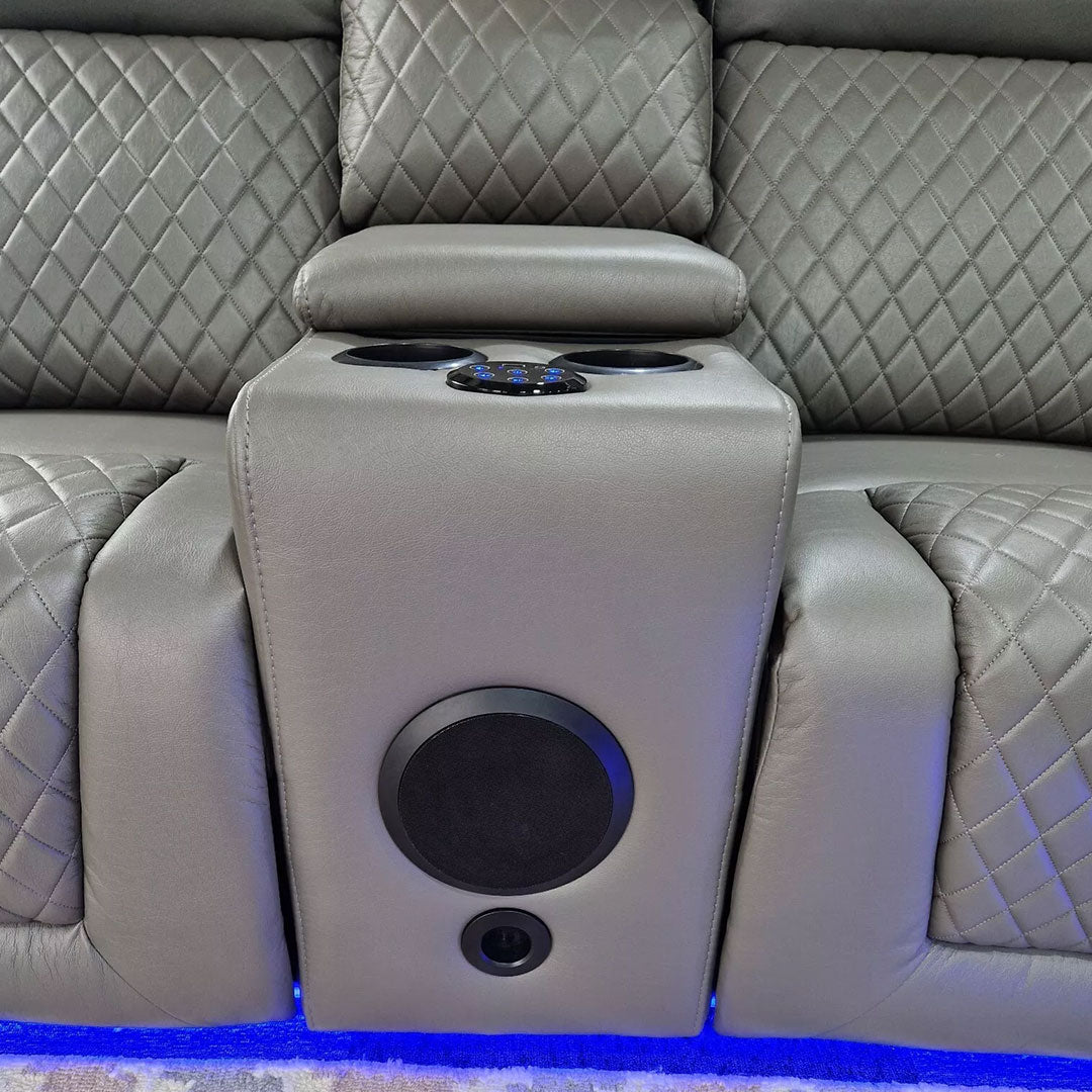 MNS Florida Music Electric Recliners 3+2 Seater Leather Sofa (Black, Grey) Blutooth Speakers/LED LIGHTS/USB CHARGER