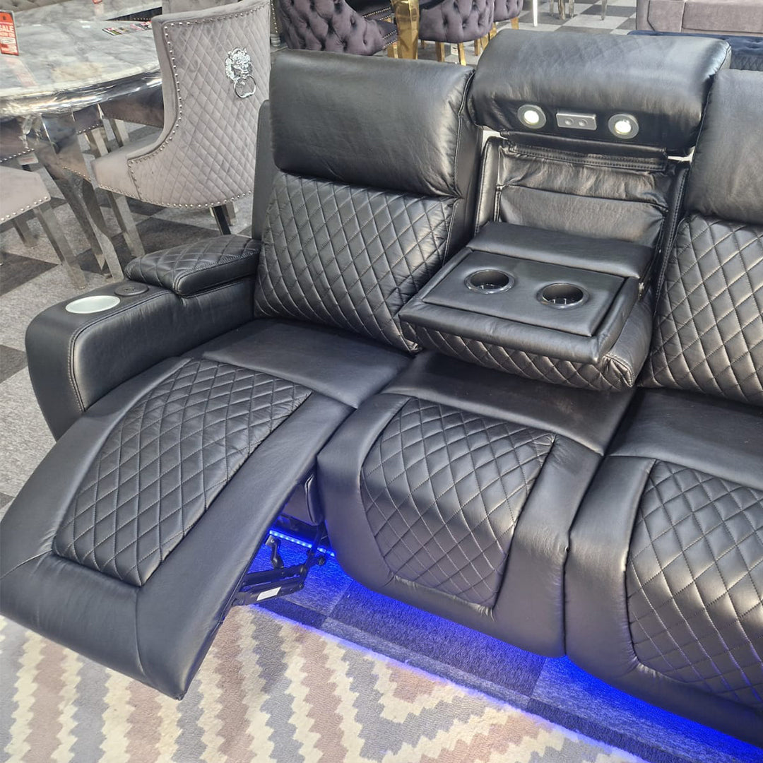 MNS Florida Music Electric Recliners 3+2 Seater Leather Sofa (Black, Grey) Blutooth Speakers/LED LIGHTS/USB CHARGER