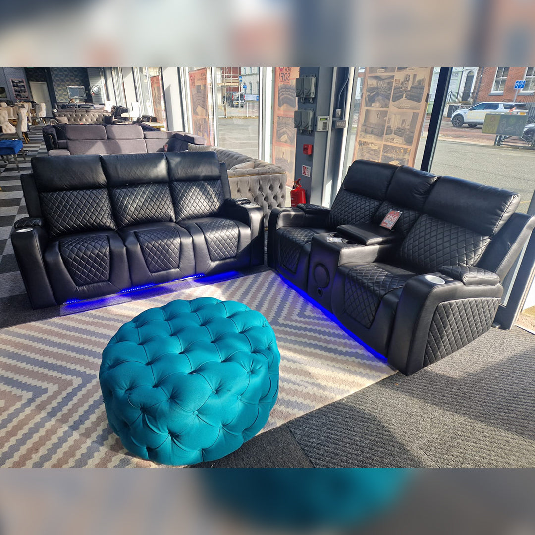 MNS Florida Music Electric Recliners 3+2 Seater Leather Sofa (Black, Grey) Blutooth Speakers/LED LIGHTS/USB CHARGER