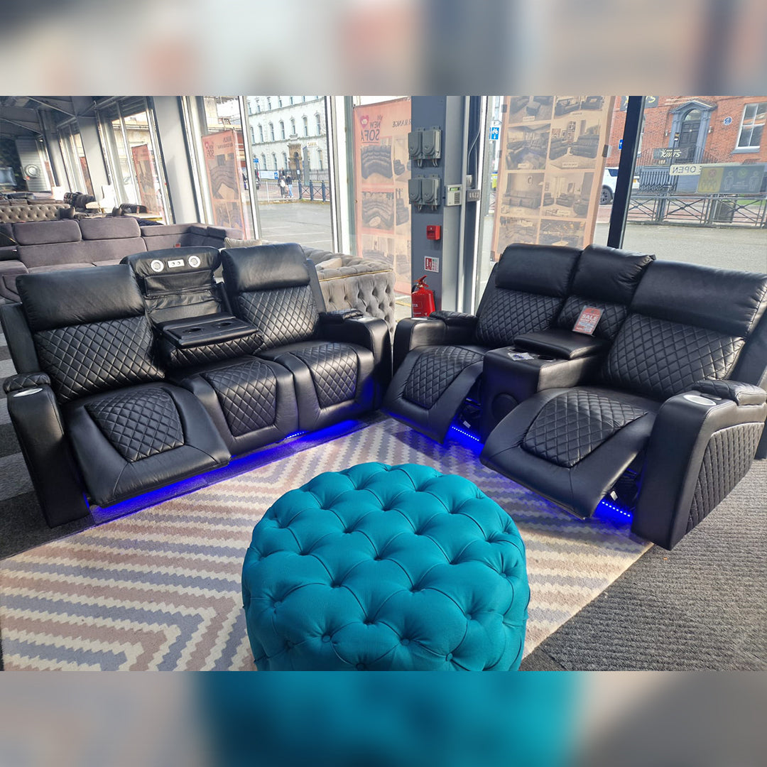 MNS Florida Music Electric Recliners 3+2 Seater Leather Sofa (Black, Grey) Blutooth Speakers/LED LIGHTS/USB CHARGER