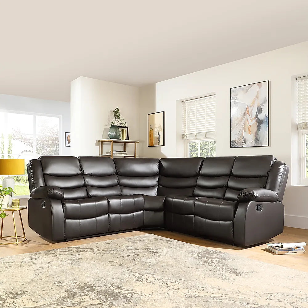 Roma Leather Recliner Corner Sofa (Black/Grey/Brown)