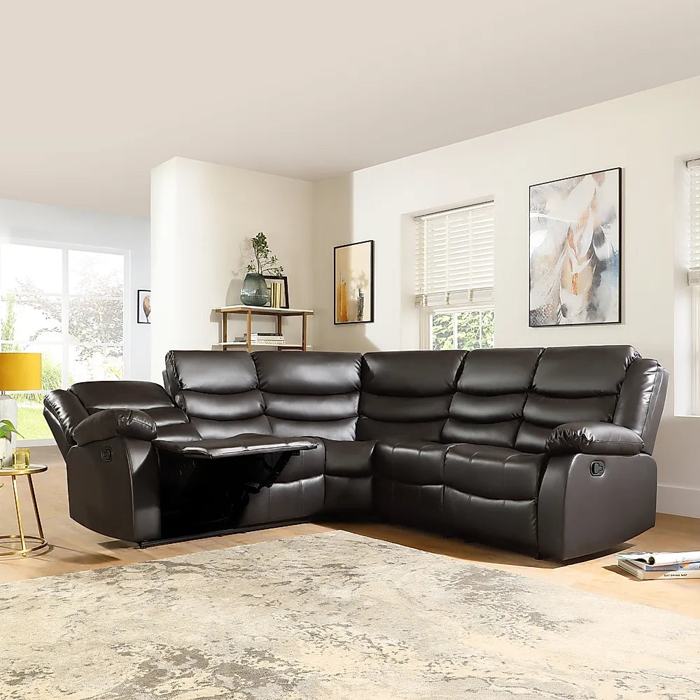 Roma Leather Recliner Corner Sofa (Black/Grey/Brown)