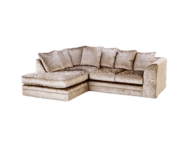 Silver Crush Velvet 4  seater left corner Sofa