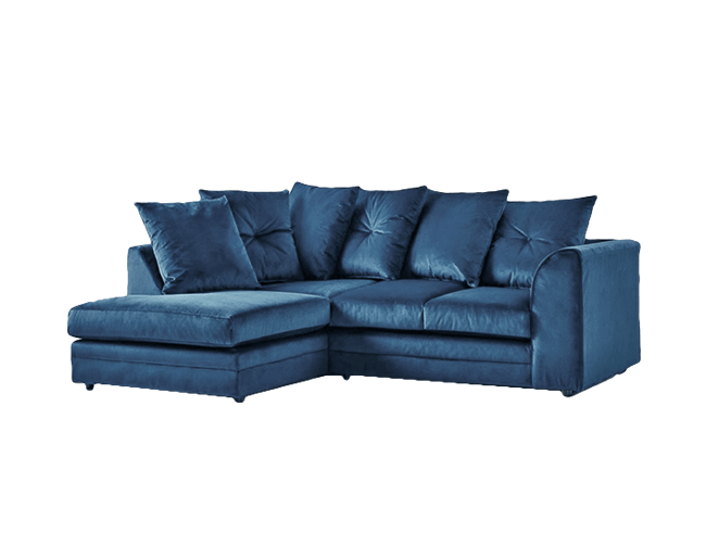 Blue Plush Velvet  4 seater left corner  Sofa