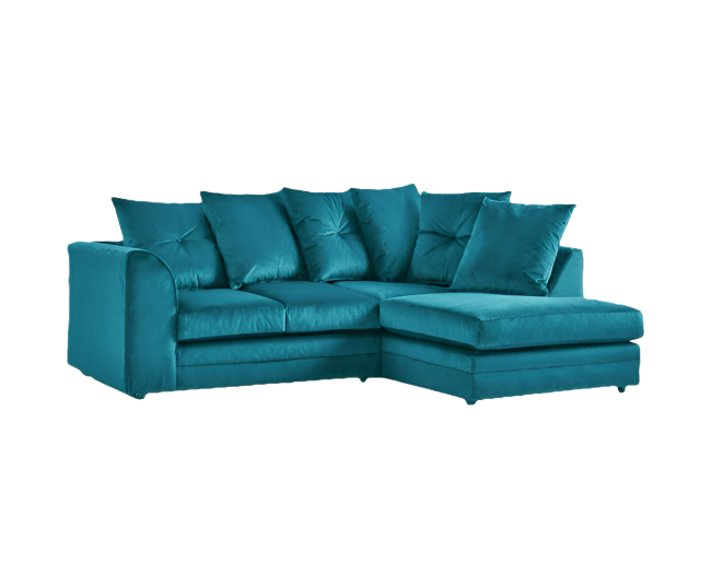 Turquoise Plush Velvet 4 seater right corner  Sofa