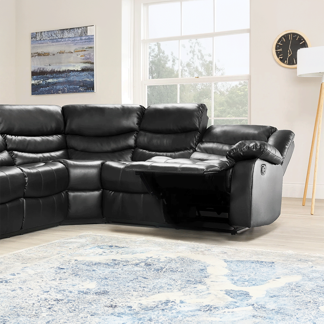 Roma Leather Recliner Corner Sofa (Black/Grey/Brown)