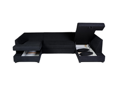 Deluxe Black U Shape Sofa Bed With Storage Kensington Fabric