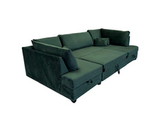 Meri U Shape Sofa Bed with Storage Emerald Green Plush Velvet