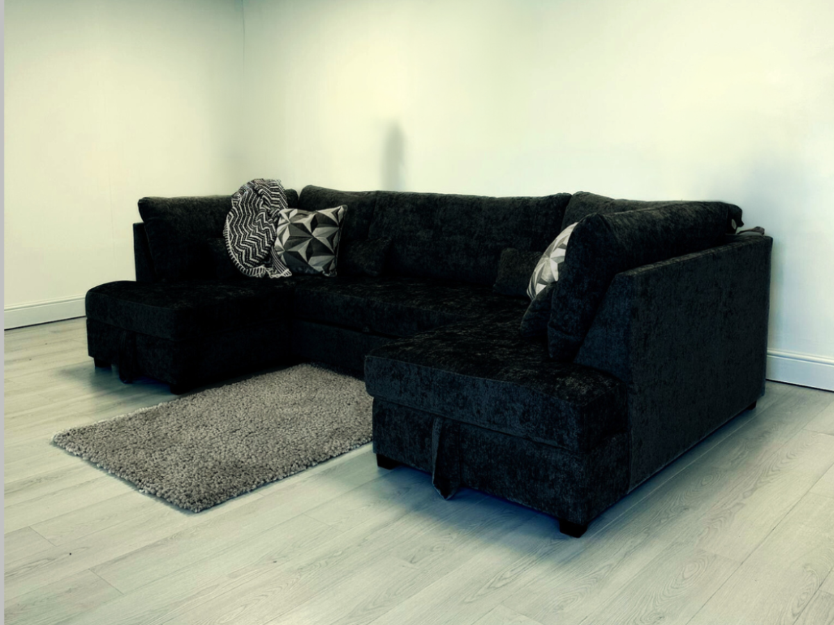 Meri Black U Shape Sofa Bed With Storage Chenille