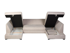 Deluxe Cream U Shape Sofa Bed With Storage Kensington Fabric