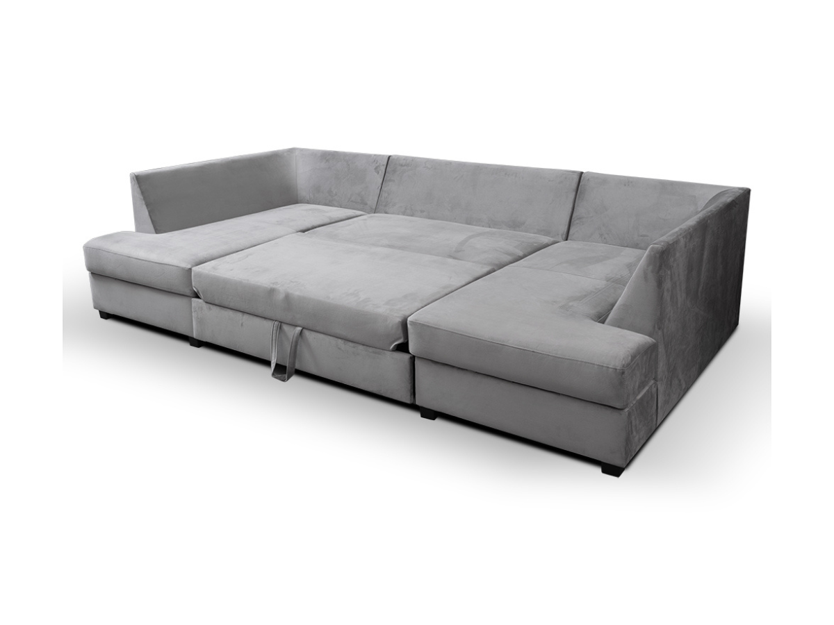 Meri U Shape Sofa Bed with Storage Steel Grey Plush Velvet