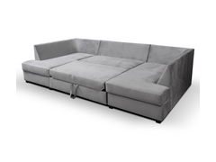 Meri U Shape Sofa Bed with Storage Steel Grey Plush Velvet