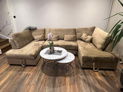 Meri U Shape Sofa Bed with Storage Mink Plush Velvet